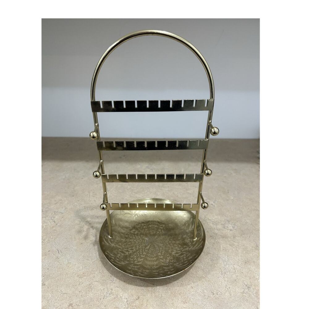 Gold Jewelry Organizer Stand Earrings Necklace Bracelet Tray
